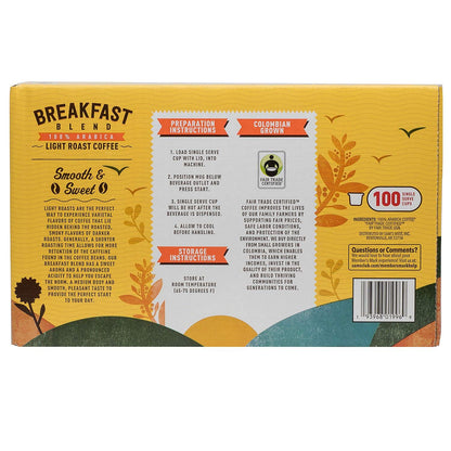 Member's Mark Breakfast Blend Light Roast Coffee Pods, 100 ct.-UPStoxs