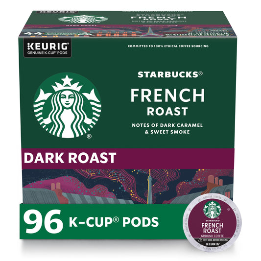 Starbucks K-Cup Coffee Pods, Dark Roast Coffee, French Roast for Keurig Brewers, 100% Arabica, 4 boxes (96 pods total)-UPStoxs