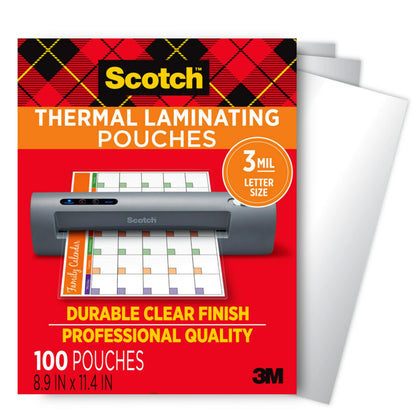 Scotch Thermal Laminating Pouches, For Use With Thermal Laminators, 8.9 x 11.4 Inches, Letter Size Sheets, 100 Count (Pack of 1)-UPStoxs
