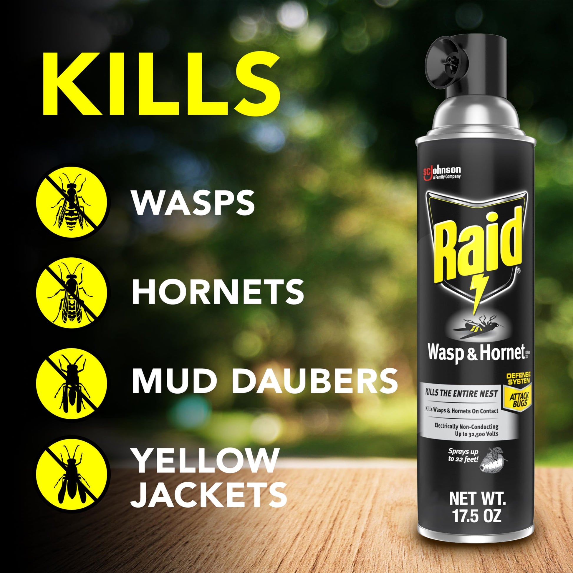Raid Wasp & Hornet Killer Spray, Bug Killer Kills the Entire Nest, 14 Oz, 2 Count-UPStoxs