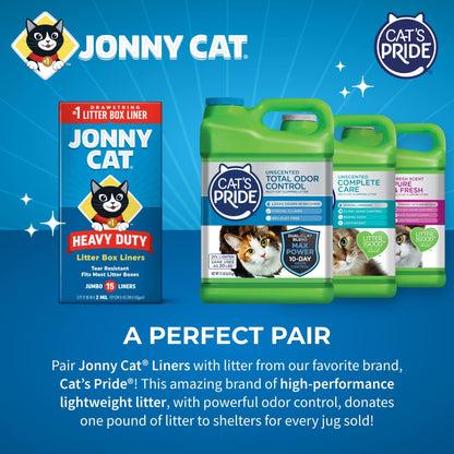 Jonny Cat Litter Box Liners: Heavy Duty - Tear & Leak Resistant - Drawstring Close - Jumbo, 15 Count-UPStoxs