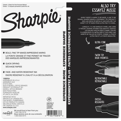 Sharpie Permanent Markers, Fine Point, Black, 12 Count, Proudly Permanent Ink, Intensely Brilliant Colors-UPStoxs