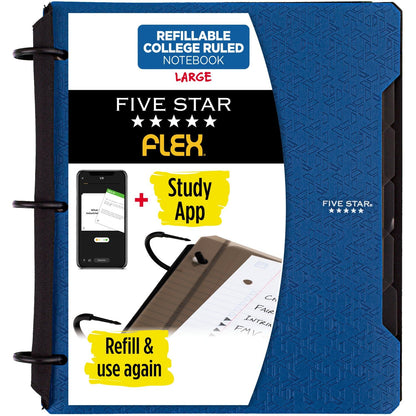 Five Star Flex Refillable Notebook + Study App, College Ruled Paper, 1 Inch TechLock Rings, Pockets, Tabs and Dividers, 200 Sheet Capacity, Pacific Blue (29328AD2)-UPStoxs