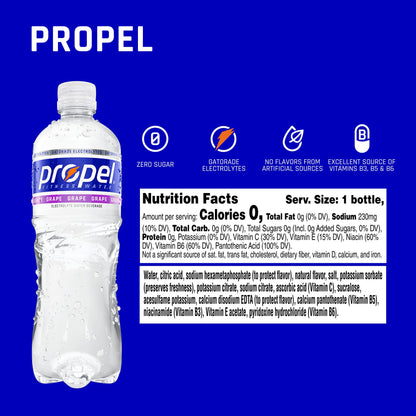 Propel, Grape, Zero Calorie Sports Drinking Water with Electrolytes and Vitamins C&E, 16.9 Fl Oz (Pack of 12)-UPStoxs
