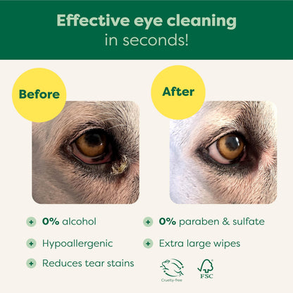Earth Rated Pet Eye Wipes, Hypoallergenic Eye Wipes for Dogs & Cats to Remove and Reduce Tear Stains & Eye Discharge, Fragrance Free, 70 Count-UPStoxs
