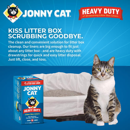 Jonny Cat Litter Box Liners: Heavy Duty - Tear & Leak Resistant - Drawstring Close - Jumbo, 15 Count-UPStoxs