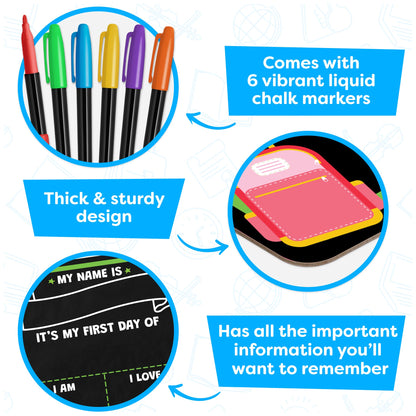 First and Last Day of School Board Sign with Liquid Chalk Markers Pack - Back to School Sign with Chalkboard Markers - 14”x11” Double-Sided - Back to School Supplies for Kindergarten Preschool-UPStoxs