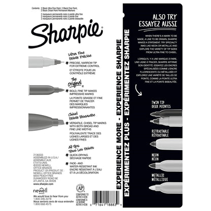 Sharpie Permanent Markers Variety Pack, Featuring Ultra-Fine, Chisel Tip, And Fine Tip Marker Set, Writing And Poster Markers, Black, 6 Count-UPStoxs