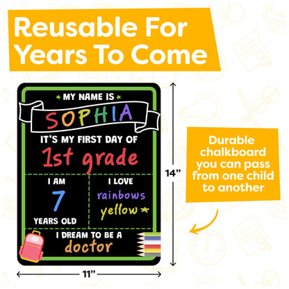 First and Last Day of School Board Sign with Liquid Chalk Markers Pack - Back to School Sign with Chalkboard Markers - 14”x11” Double-Sided - Back to School Supplies for Kindergarten Preschool-UPStoxs