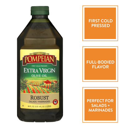 Pompeian Robust Extra Virgin Olive Oil, First Cold Pressed, Full-Bodied Flavor, Perfect for Salad Dressings & Marinades, 68 FL. OZ.-UPStoxs