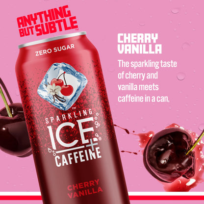 Sparkling Ice +Caffeine Cherry Vanilla Sparkling Water with Caffeine, Zero Sugar, with Antioxidants and Vitamins,16 fl oz Cans (Pack Of 12)-UPStoxs