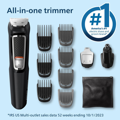 Norelco Philips Multi Groomer All-in-One Trimmer Series 3000-13 Piece Mens Grooming Kit for Beard, Face, Nose, Ear Hair Trimmer and Hair Clipper - NO Blade Oil Needed, MG3740/40-UPStoxs