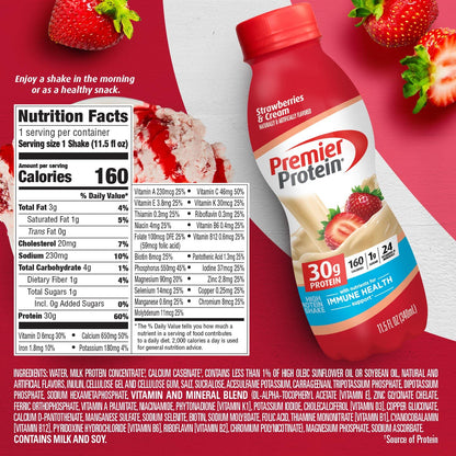 Premier Protein Liquid Protein Shake -24 Vitamins & Minerals/Nutrients to Support Immune Health, Strawberries, 11.5 Fl Oz Bottle (Pack of 12)-UPStoxs