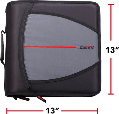 Case-it Mighty Zip Tab Zipper Binder, 3" O-Ring with 5-Color tabs, Expanding File Folder and Shoulder Strap and Handle, D-146- Jet Black-UPStoxs
