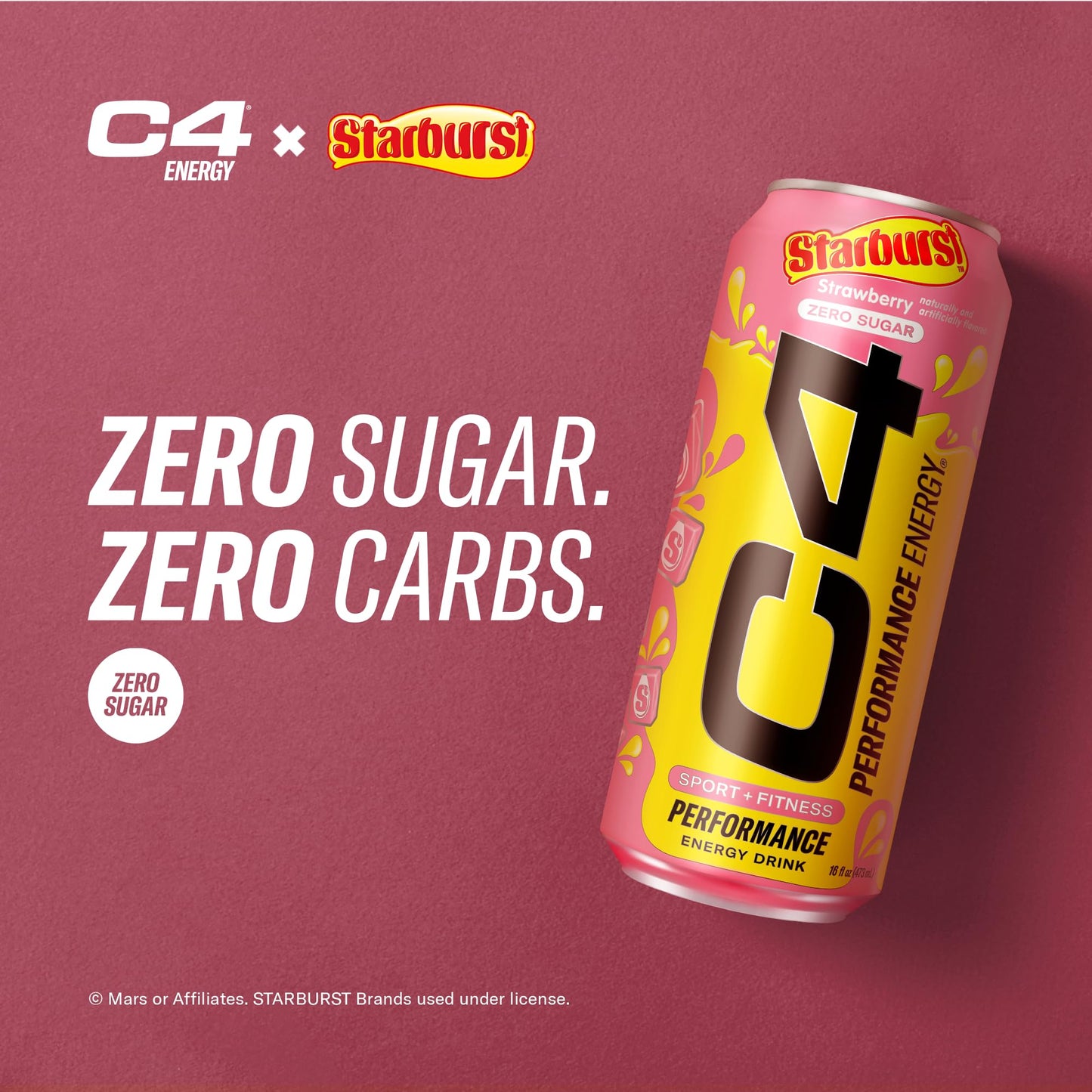 C4 Performance Energy Drink | STARBUST™ Strawberry | Zero Sugar Carbonated Preworkout Energy | 200mg Caffeine with Beta Alanine | 16 Fl Oz (12 Pack)-UPStoxs