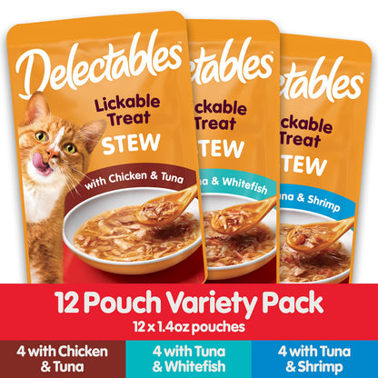 Hartz Delectables Stew Lickable Wet Cat Treats for Adult & Senior Cats, Variety Pack, 1.4 Ounce (Pack of 12)-UPStoxs