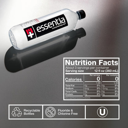 Essentia Water LLC , 99.9% Pure, Infused with Electrolytes for a Smooth Taste, pH 9.5 or Higher; Ionized Alkaline Water, Black, 42.3 Fl Oz (Pack of 12)-UPStoxs