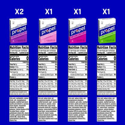 Propel Powder Packets 4 Flavor Variety Pack With Electrolytes, Vitamins and No Sugar 10 Count (Pack of 5) (Packaging May Vary)-UPStoxs