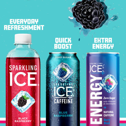 Sparkling Ice +Caffeine Variety Pack, Flavored Sparkling Water, Zero Sugar, with Vitamins and Antioxidants, 16 fl oz, 12 count (Citrus Twist, Black Raspberry, Blue Raspberry, Strawberry Citrus)-UPStoxs