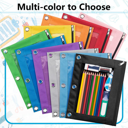 Forvencer Pencil Pouch for 3 Ring Binder, Binder Pencil Case with Smooth Zipper, Clear Window Pencil Case for Binder, Big Capacity 3 Ring Binder Pencil Bag with 3 Reinforced Grommets, Pink-UPStoxs