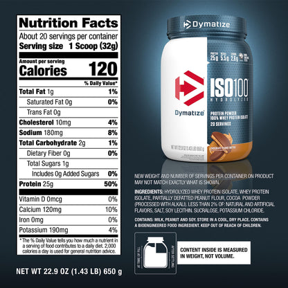 Dymatize ISO100 Whey Protein Powder with 25g of Hydrolyzed 100% Whey Isolate, Gluten Free, Fast Digesting, Chocolate Peanut Butter, 20 Servings-UPStoxs