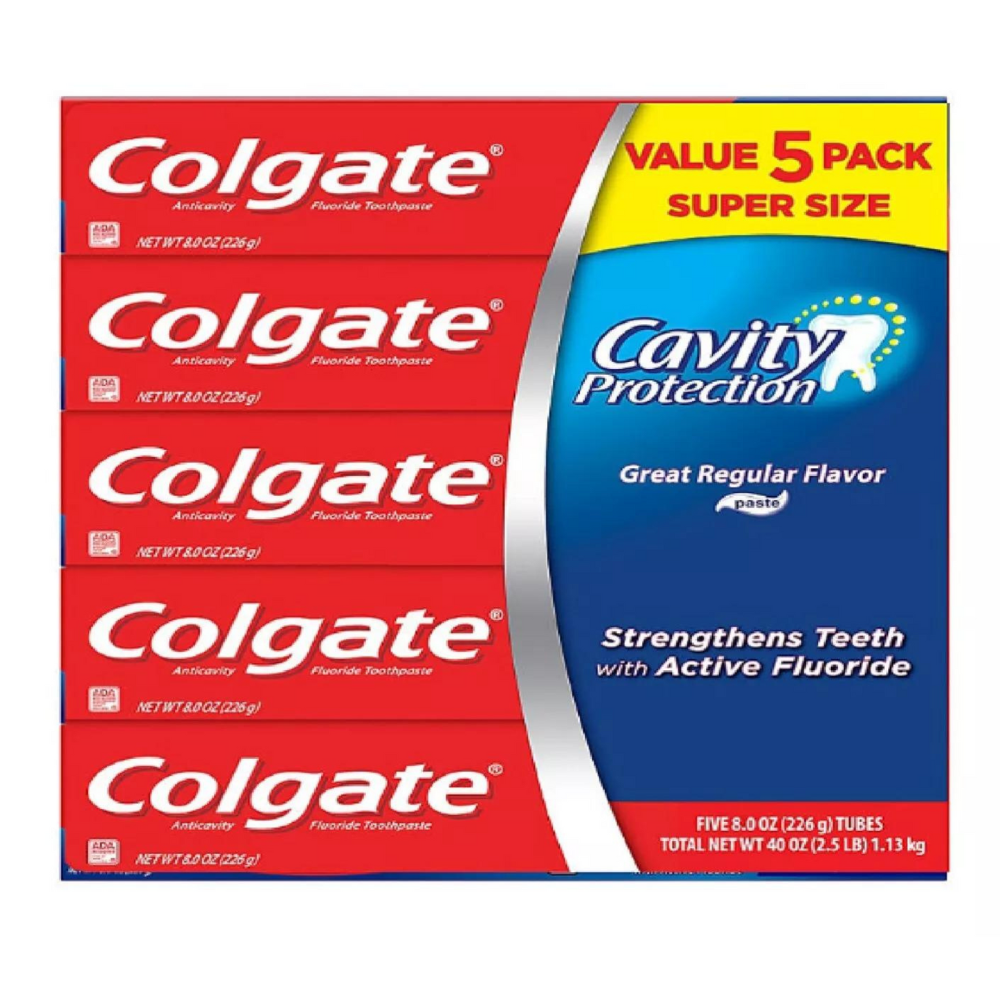 Colgate Cavity Protection Toothpaste with Fluoride, Regular Flavor, 8 oz., 5 pk.