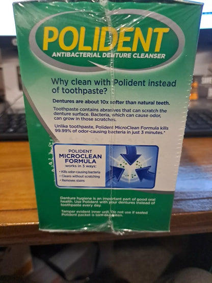 Polident 3-Minute Triple-Mint Antibacterial Denture Cleanser, Effervescent Tablets, 120 ct., 2 pk.