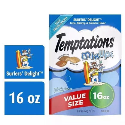 TEMPTATIONS Cat Treats Variety Pack with Tasty Chicken Flavor, Catnip Fever, & Surfers' Delight, 16 oz., 3 tubs